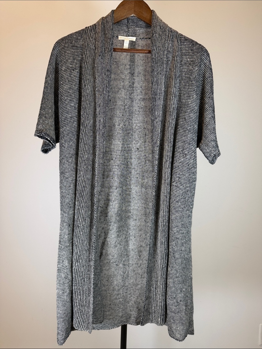 Eileen Fisher Organic Linen Knit Short Sleeve Open Front Duster Cardigan | XS